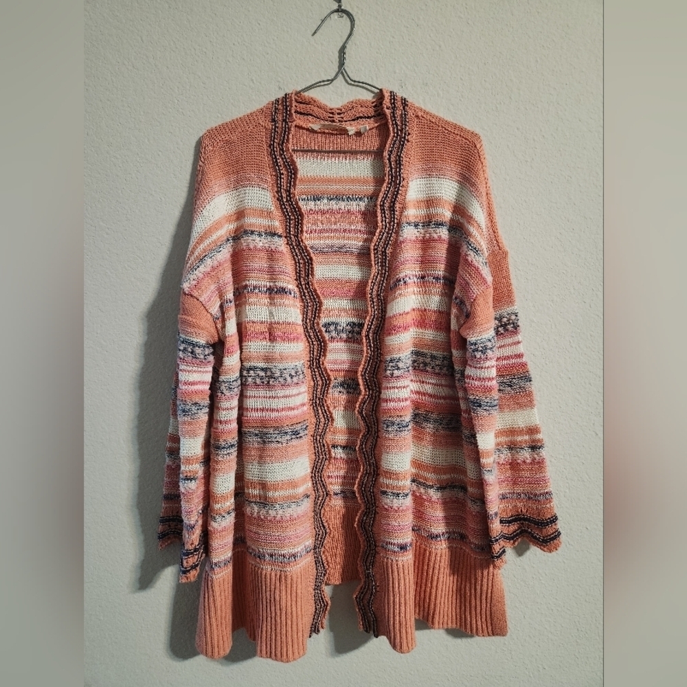 Soft Surroundings Women’s Artist Cardigan Emberglow Striped Sweater size large